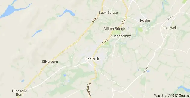 Map of area covered by Locksmith Penicuik